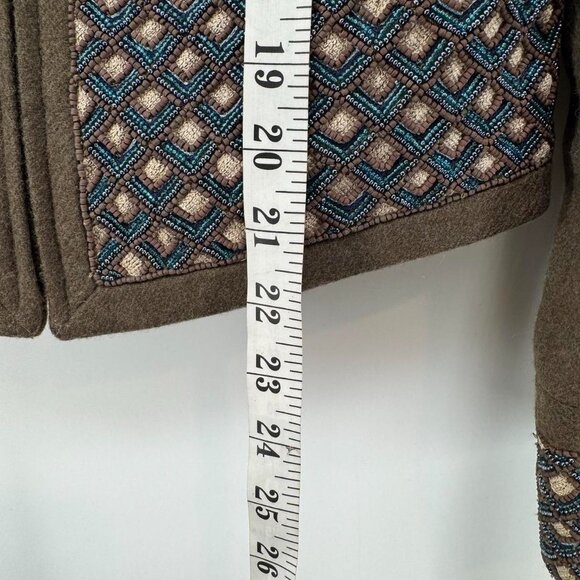 Tory Burch Women’s Embroidered Wool-Blend Zip Jacket Size 10 Olive Green Texture - Picture 7 of 8